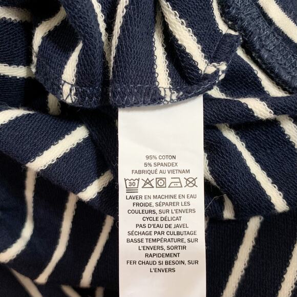 New LL Bean Ultrasoft Sweats Funnel Neck Pullover Blue Cream Stripe Sweatshirt L - Picture 7 of 7